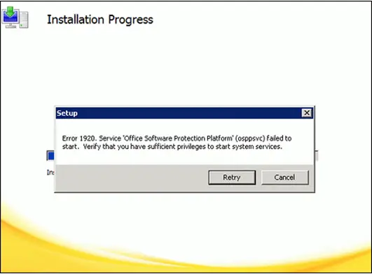 Microsoft Office 2010 Installation Error 1920 Service