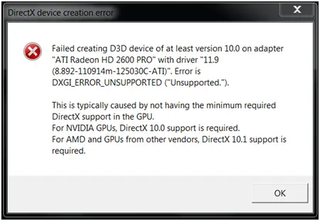 DirectX Device Creation Error While Launching The Game - Techyv.com