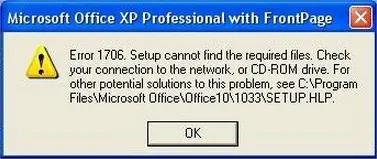 Error 1706 Setup cannot find the required files 