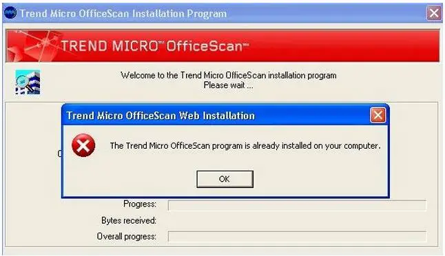 TM Officescan already installed when try to reinstall 