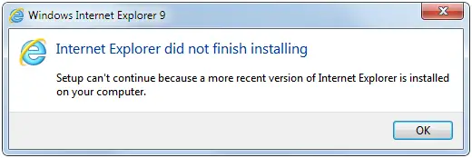 Internet Explore did not finish installing