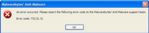 Malwarebyte's Anti-Malware- Error code: 732 (0, 0)