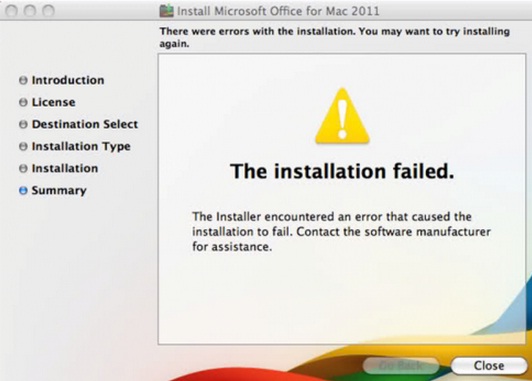 microsoft office 2011 for mac installation failed