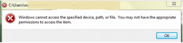 Windows cannot access the specified device, path, or file