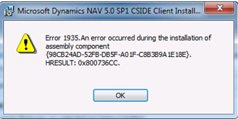 Error 1935. An error occurred during the installation of assembly  component. 