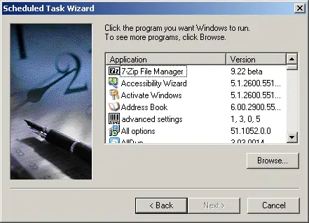 scheduled task wizard window console