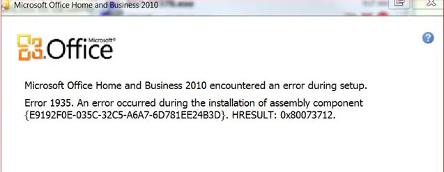 Microsoft Office Home and Business 2010 encountered an error during setup -  