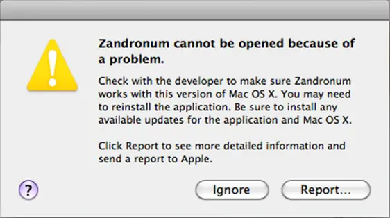 Zendronum cannot be opened because of a problem.