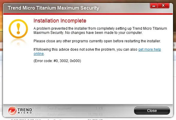 Trend Micro Titanium Maximum Security Installation Incomplete Error Code 0 3002 0x000 Techyv Com