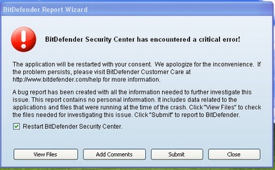 a problem has occurred in bitdefender