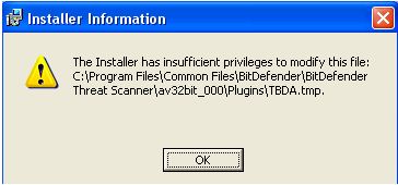 insufficient privileges installer modify file techyv