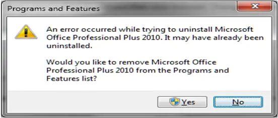 Professional Plus 2010 from the programs and Features list