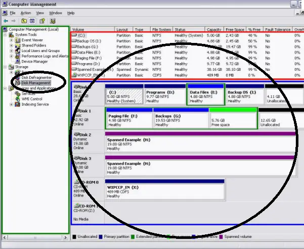 Computer management disk allocation