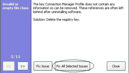 click fix all selected issues, and then click finish.