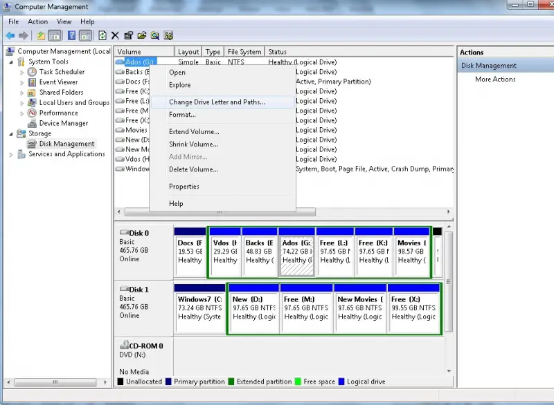 my computer-manage-storage-disk management-hard driver-partition-change drive letter