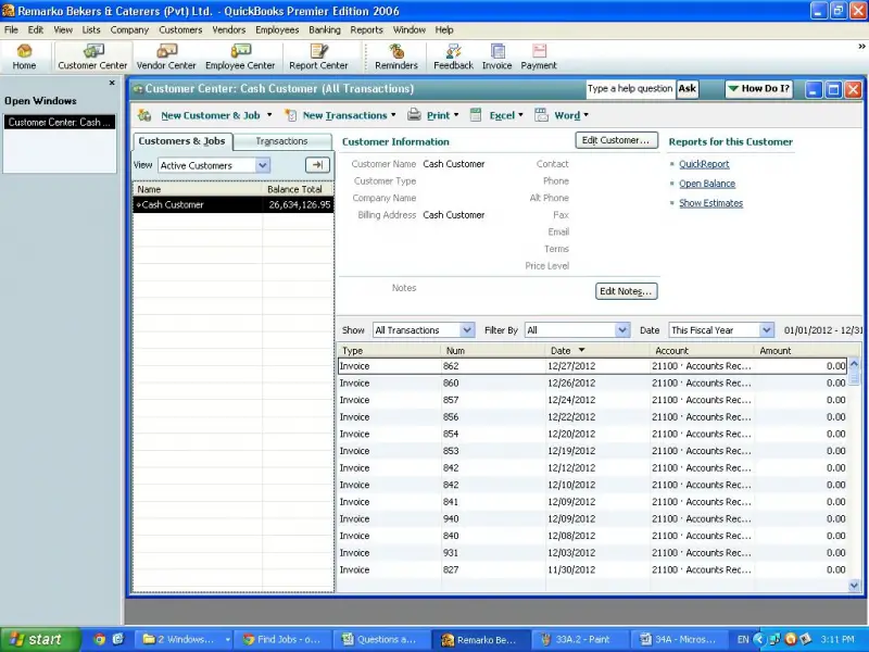 Cash Customer Transactions