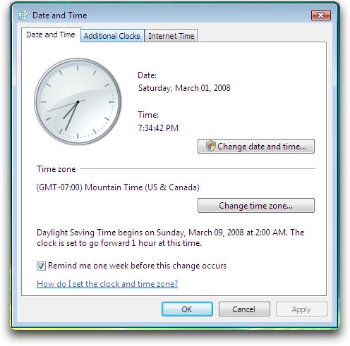 vista date time settings