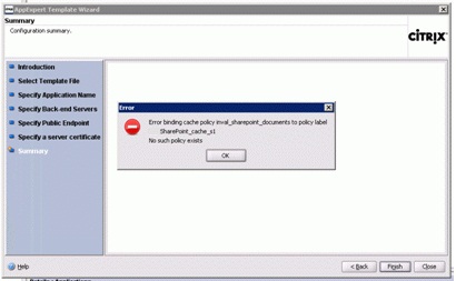 Error binding cache policy inval_sharepoint_documents to policy label Sharepoint_cache_s1: No such policy exists