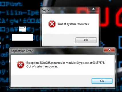 Application Error Out of system resources