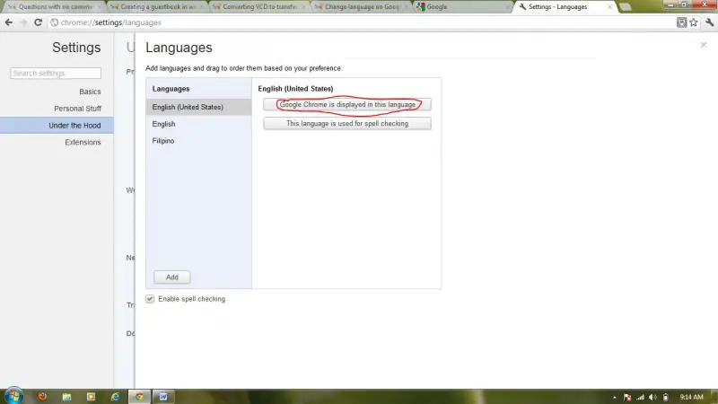 Changing the language in Chrome