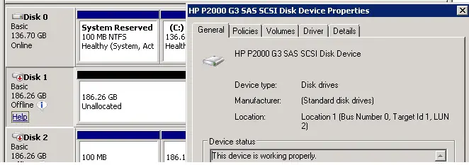 Disk Device Properties