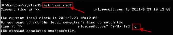 Net time /set - Type Y to finish the change