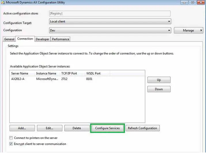 Microsoft Dynamics AX Configuration Utility to configure services