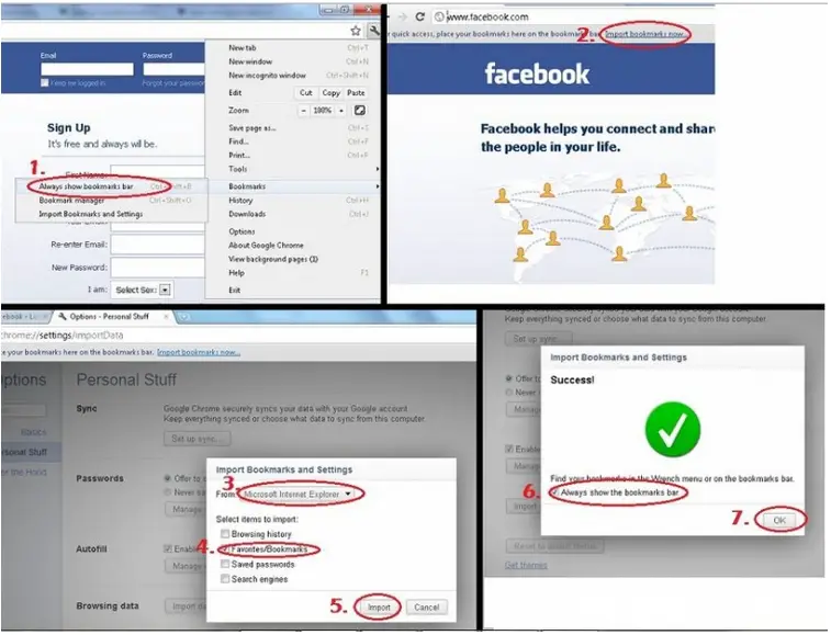 always show bookmark bar-import bookmarks now-MS IE-favorite bookmarks-import-always show bookmark bar-ok