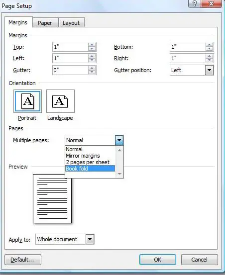 Page Setup Book fold