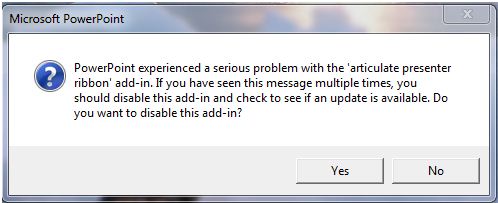 Articulate presenter ribbon error