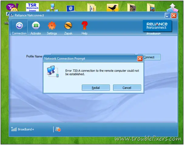 Network Connection Prompt Error 720: A connection to the remote computer could not be established