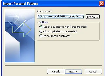 Import Personal folder