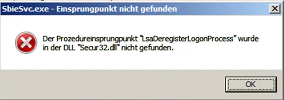 Der prozeinsprungpunkt “LsaDeregisterLogonProcess” wurde in der DLL “secure32.dll” nicht gefunden