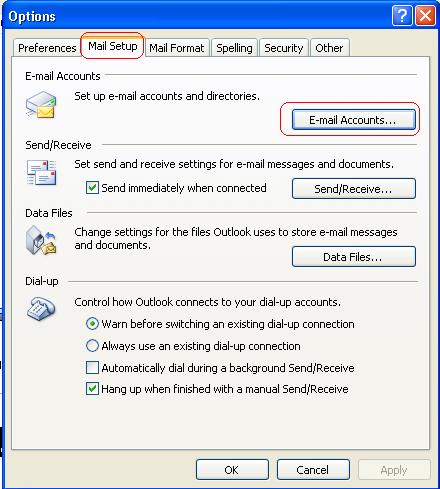 cant click email setup outlook 2011 for mac