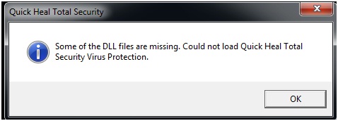 Some of the DLL files are missing. Could not load Quick Heal Total Security Virus Protection