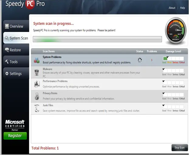 System scan in progress by Speedy PC pro