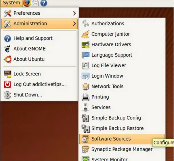 System > Administration > Software Sources