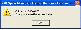 PSP Speech Exec ProTranscribe exe  Fatal error