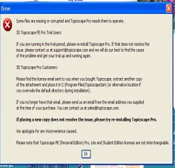 Some files are missing or corrupted and Topicscape Pro need them to operate.