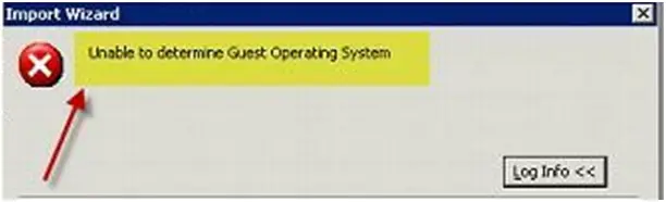 Windows2003 Server VMWARE Import Wizard Unable to determined Guest Operating system