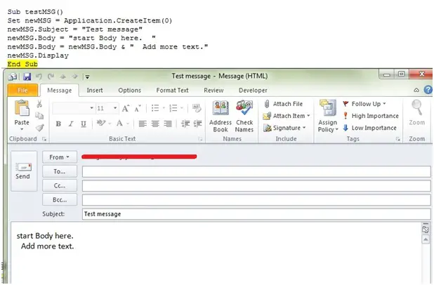 excel vba add default signature to outlook email