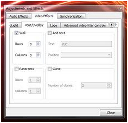 VLC player adjustment and effcts