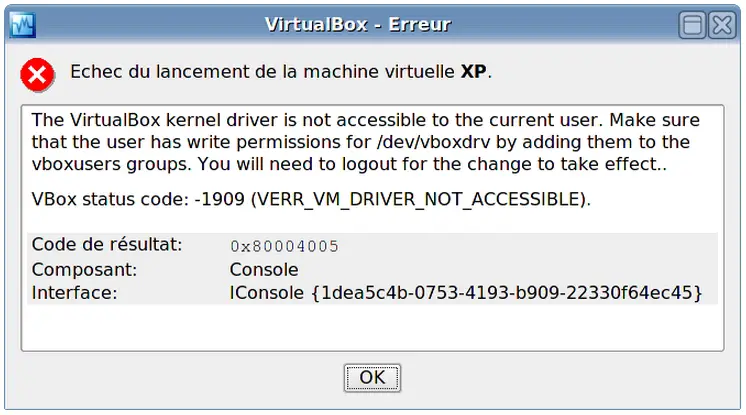 virtualbox kernel driver not installed