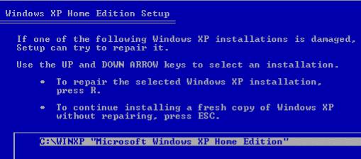 Windows XP Home Edition Setup Console