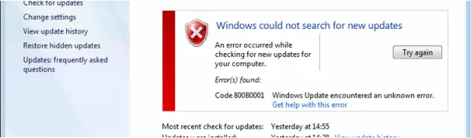 Error an error has occurred что делать windows 7