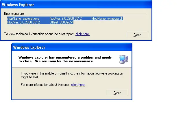 problems with explorer after windows media player update