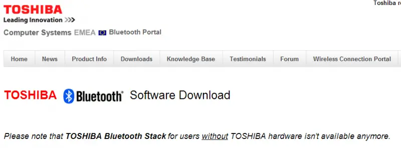 latest version of toshiba bluetooth stack