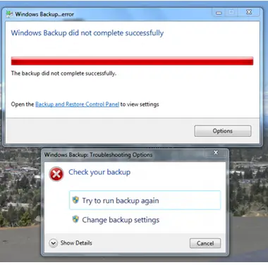 Open the Backup and Restore Control Panel to view  settings