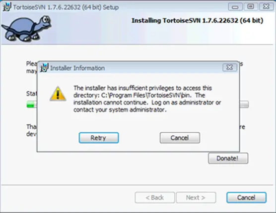 TortoiseSVN insufficient privileges