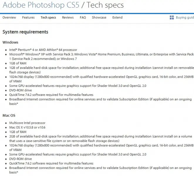 adobe cs5 system requirements